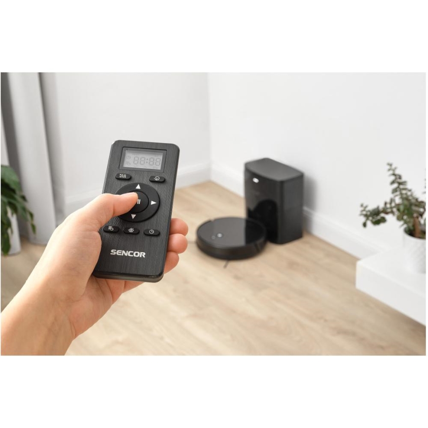 Sencor - Aspirador robô 2 em 1 com mopa 16 W/2600 mAh Wi-Fi preto + controlo remoto