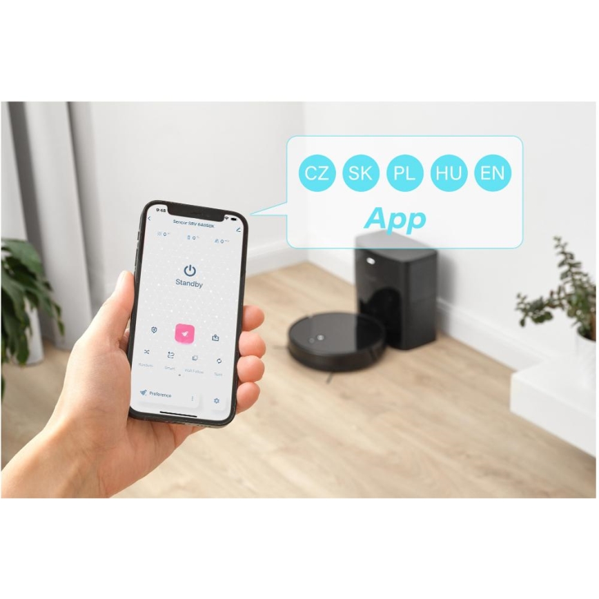 Sencor - Aspirador robô 2 em 1 com mopa 16 W/2600 mAh Wi-Fi preto + controlo remoto