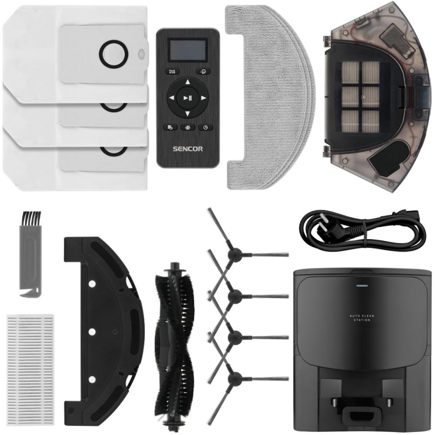 Sencor - Aspirador robô 2 em 1 com mopa 16 W/2600 mAh Wi-Fi preto + controlo remoto