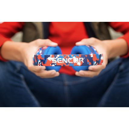 Sencor - Auscultadores sem fios com microfone 3,7V/400 mAh azul/vermelho