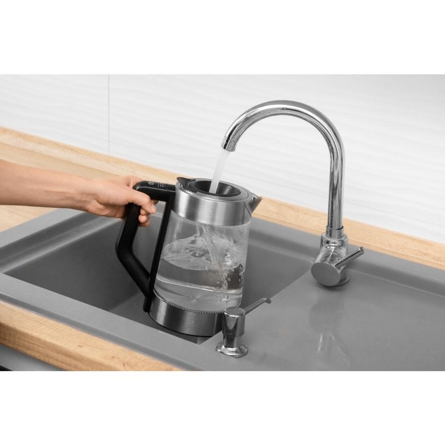 Sencor - Chaleira eléctrica com controlo de temperatura 1,7 l 2200W/230V cromo mate/preto