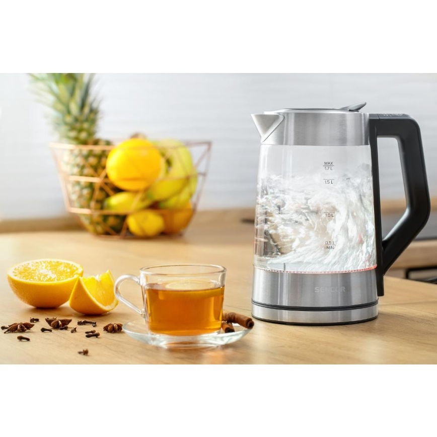 Sencor - Chaleira eléctrica com controlo de temperatura 1,7 l 2200W/230V cromo mate/preto