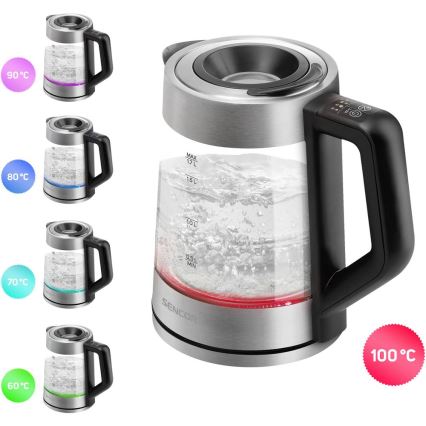 Sencor - Chaleira eléctrica com controlo de temperatura 1,7 l 2200W/230V cromo mate/preto