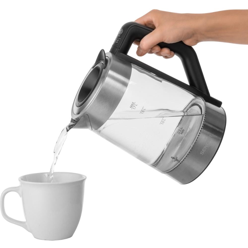 Sencor - Chaleira eléctrica com controlo de temperatura 1,7 l 2200W/230V cromo mate/preto