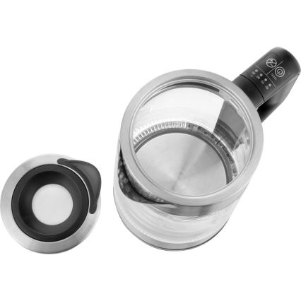 Sencor - Chaleira eléctrica com controlo de temperatura 1,7 l 2200W/230V cromo mate/preto