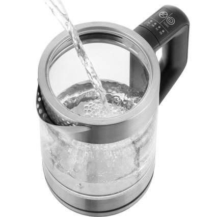 Sencor - Chaleira eléctrica com controlo de temperatura 1,7 l 2200W/230V cromo mate/preto