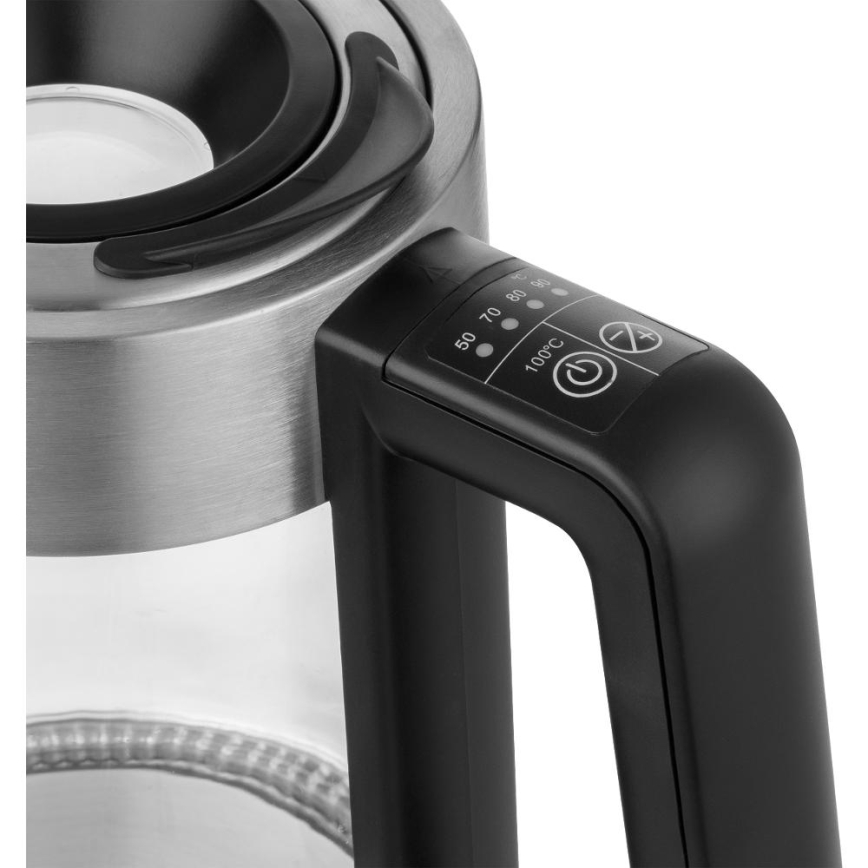 Sencor - Chaleira eléctrica com controlo de temperatura 1,7 l 2200W/230V cromo mate/preto