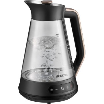 Sencor - Chaleira eléctrica de fervura rápida com termorregulação 1,5 l 2150W/230V preta/ouro rosa