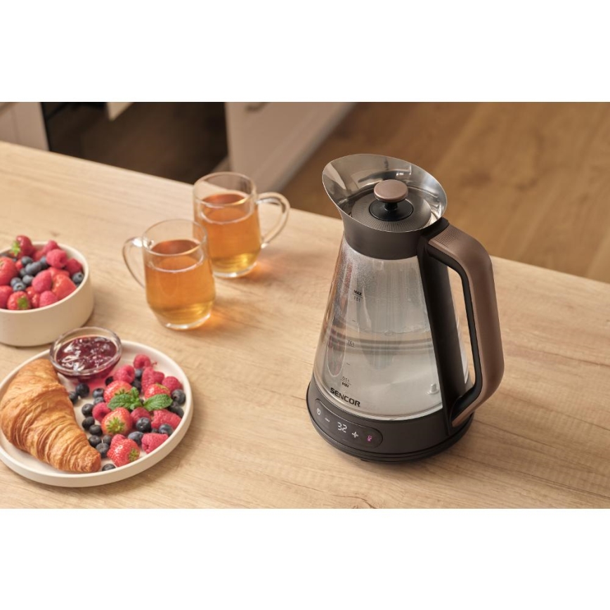 Sencor - Chaleira eléctrica de fervura rápida com termorregulação 1,5 l 2150W/230V preta/ouro rosa