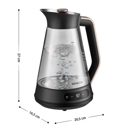 Sencor - Chaleira eléctrica de fervura rápida com termorregulação 1,5 l 2150W/230V preta/ouro rosa
