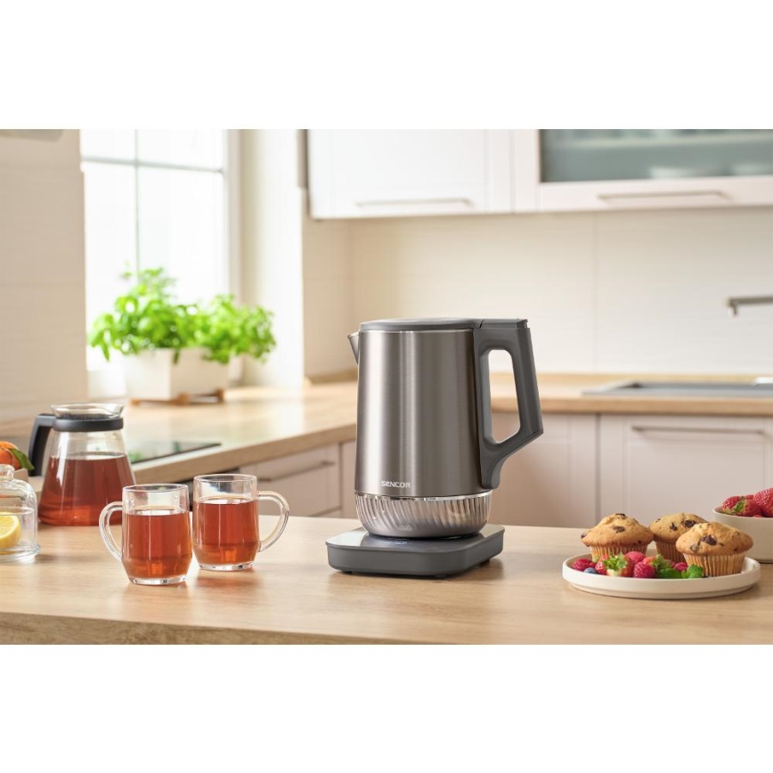 Sencor - Chaleira elétrica com controlo de temperatura 1,7 l 1800W/230V em aço inoxidável