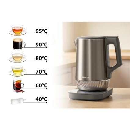 Sencor - Chaleira elétrica com controlo de temperatura 1,7 l 1800W/230V em aço inoxidável