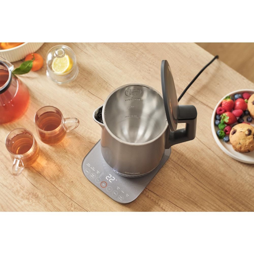 Sencor - Chaleira elétrica com controlo de temperatura 1,7 l 1800W/230V em aço inoxidável