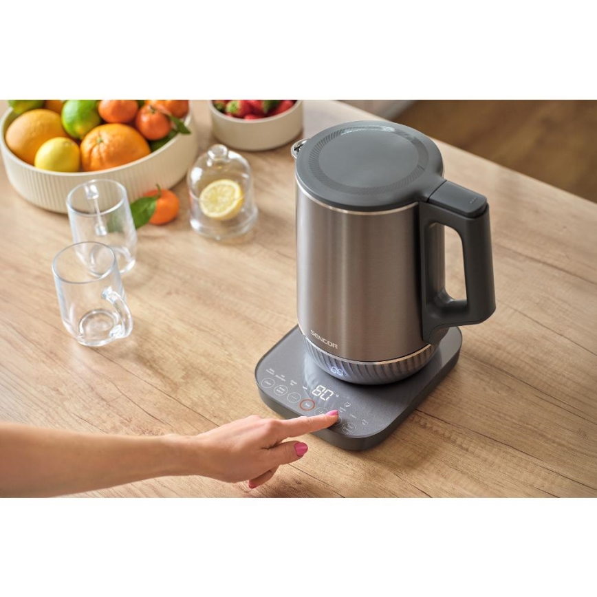 Sencor - Chaleira elétrica com controlo de temperatura 1,7 l 1800W/230V em aço inoxidável