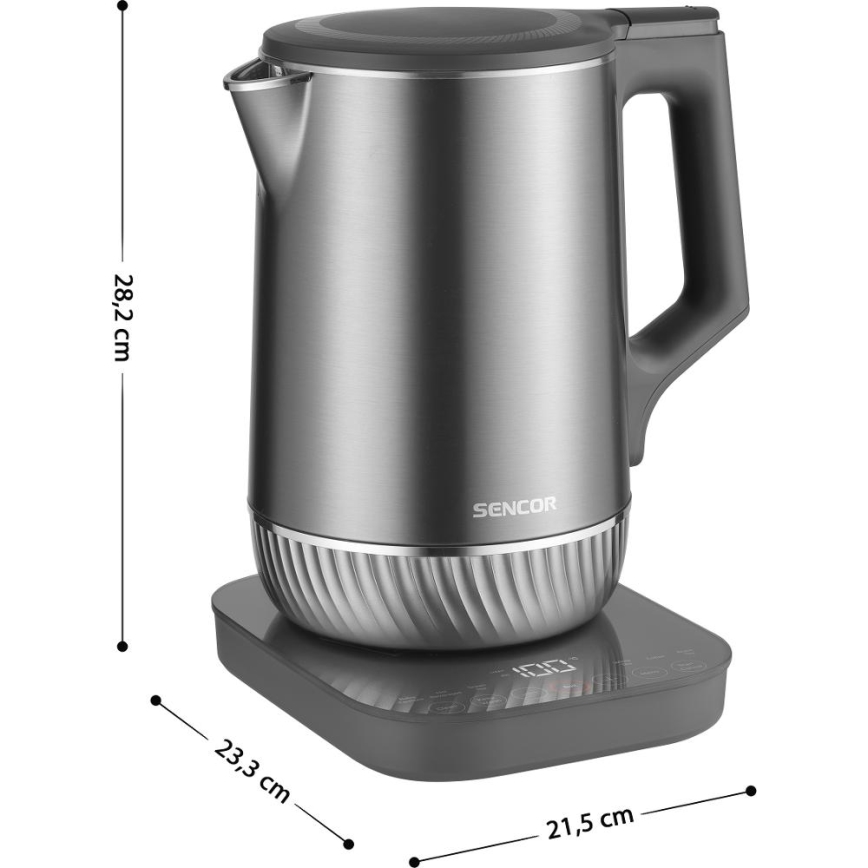 Sencor - Chaleira elétrica com controlo de temperatura 1,7 l 1800W/230V em aço inoxidável