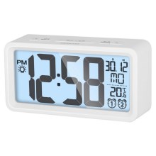 Sencor - Despertador com visor LCD e termómetro 2xAAA branco