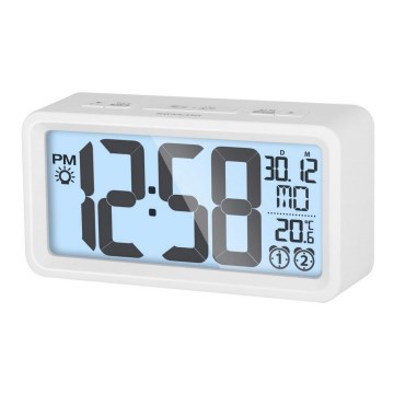 Sencor - Despertador com visor LCD e termómetro 2xAAA branco