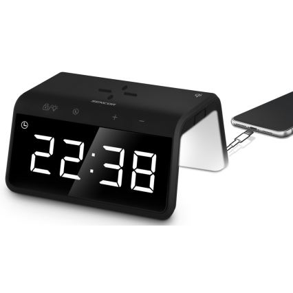 Sencor - Despertador LED RGB com carregamento sem fios 10W/1xCR2032