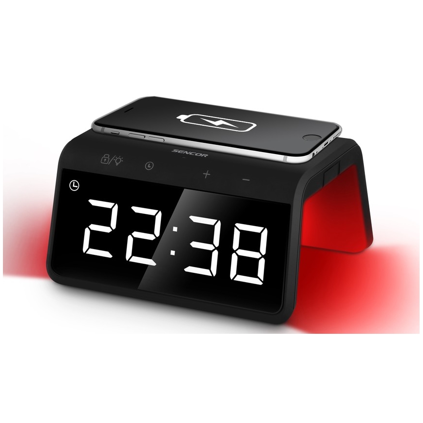Sencor - Despertador LED RGB com carregamento sem fios 10W/1xCR2032
