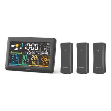 Sencor - Estação meteorológica com ecrã LCD a cores + 3 sensores 3xAA + 6xAA preta