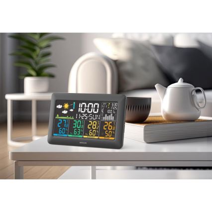 Sencor - Estação meteorológica com ecrã LCD a cores + 3 sensores 3xAA + 6xAA preta