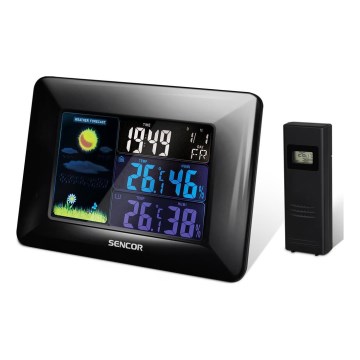 Sencor - Estação meteorológica com ecrã LCD a cores e despertador 3xAAA + 2xAA preto