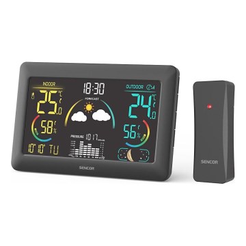 Sencor - Estação meteorológica com ecrã LCD a cores e despertador 5V 3xAA + 2xAA