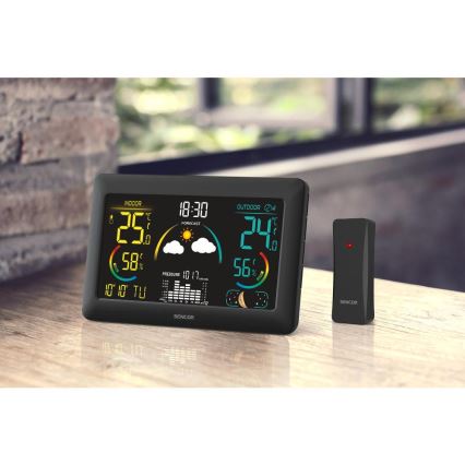 Sencor - Estação meteorológica com ecrã LCD a cores e despertador 5V 3xAA + 2xAA