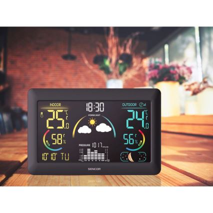 Sencor - Estação meteorológica com ecrã LCD a cores e despertador 5V 3xAA + 2xAA
