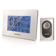Sencor - Estação meteorológica com LCD visor e relógio despertador 3xAA branco