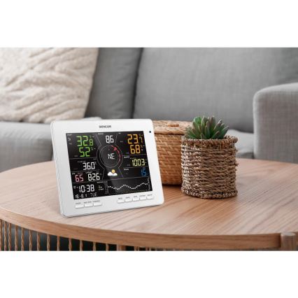 Sencor - Estação meteorológica profissional com ecrã LCD a cores 5V 1xCR2032 + 3xAA + 2xAA Wi-Fi Tuya