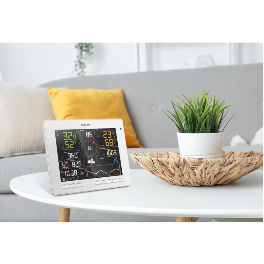 Sencor - Estação meteorológica profissional com ecrã LCD a cores 5V 1xCR2032 + 3xAA + 2xAA Wi-Fi Tuya