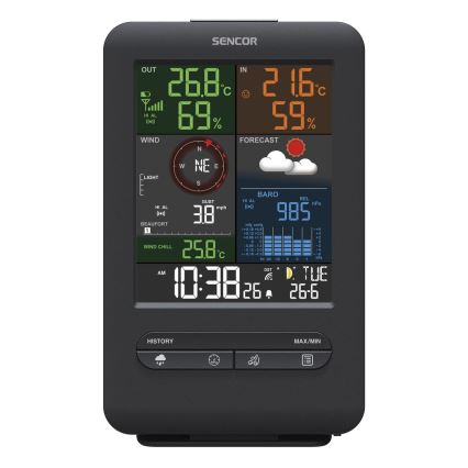 Sencor - Estação meteorológica profissional com ecrã LCD e despertador 1xCR2032 + 3xAA
