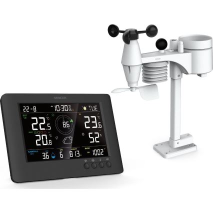 Sencor - Estação meteorológica profissional com ecrã LCD a cores e função de despertador, 5V/1xCR2032 + 3xAA