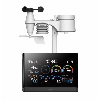 Sencor - Estação meteorológica profissional com ecrã LCD a cores e despertador 5V/3xAAA + 3xAA
