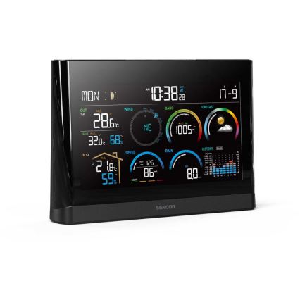 Sencor - Estação meteorológica profissional com ecrã LCD a cores e despertador 5V/3xAAA + 3xAA
