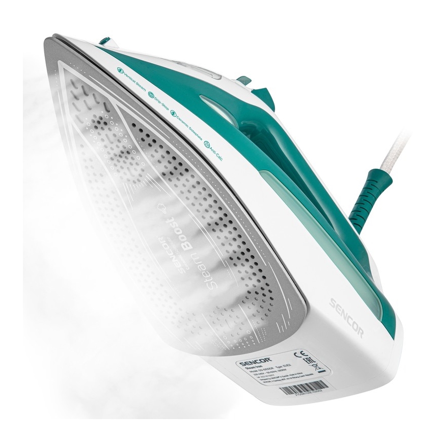 Sencor - Ferro a vapor 2600W/230V turquesa/branco