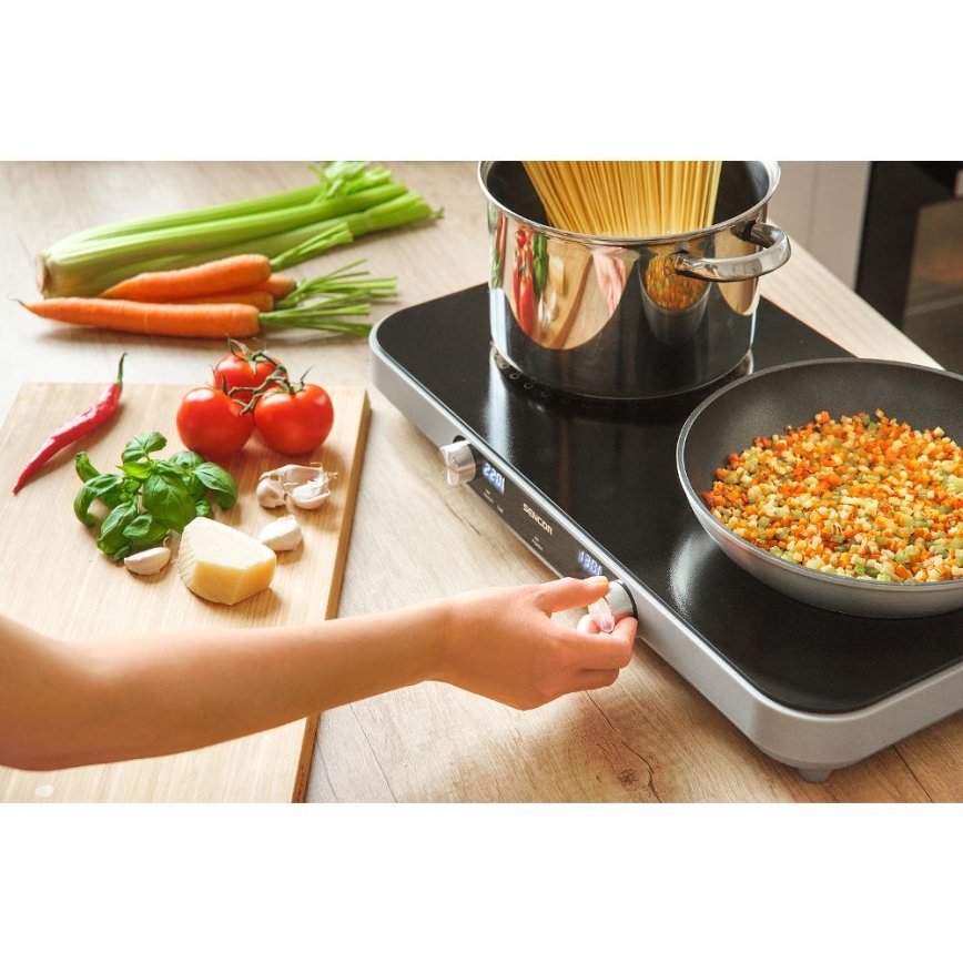 Sencor - Placa de vitrocerâmica de duas zonas com ecrã LCD 3500W/230V