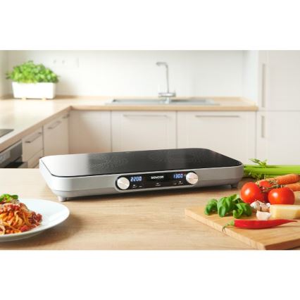 Sencor - Placa de vitrocerâmica de duas zonas com ecrã LCD 3500W/230V