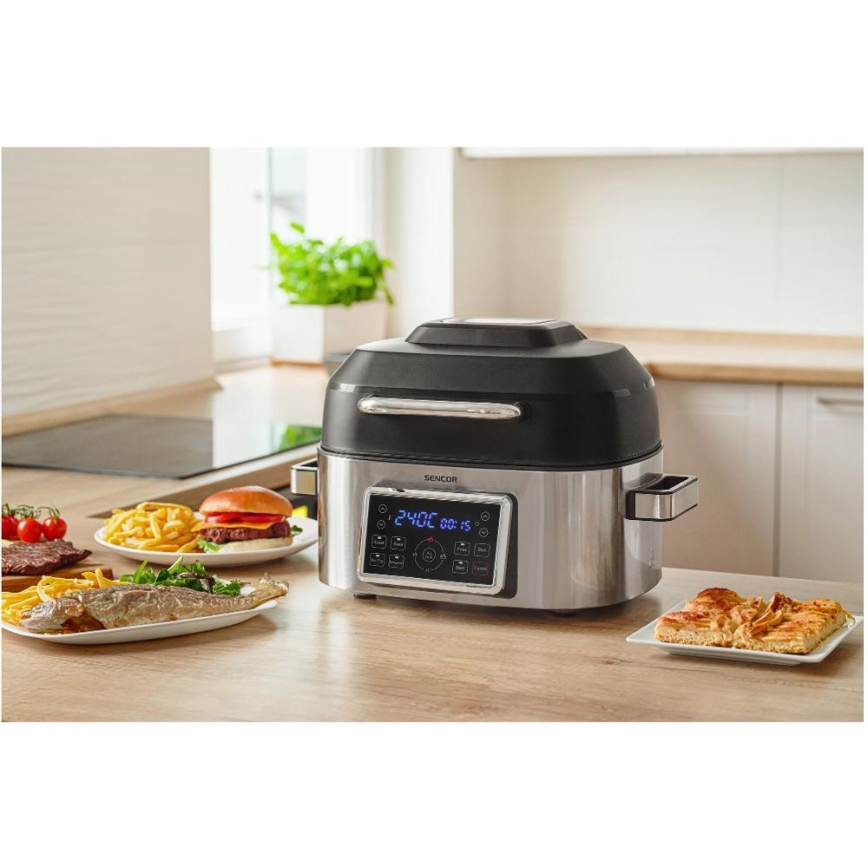 Sencor - Fritadeira e grelhador multifuncional de ar quente 1660W/230V 6 l cromado fosco/preto