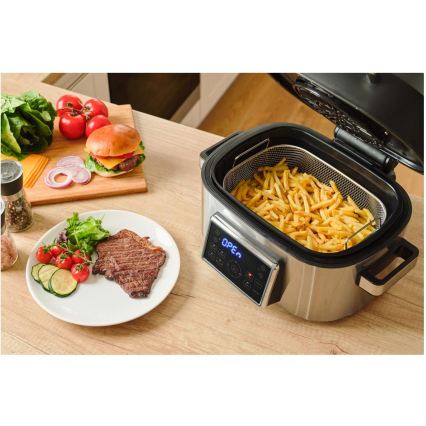 Sencor - Fritadeira e grelhador multifuncional de ar quente 1660W/230V 6 l cromado fosco/preto