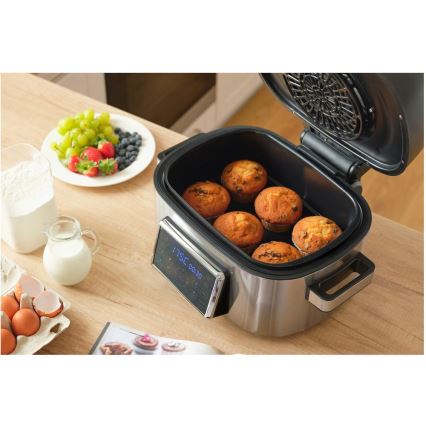 Sencor - Fritadeira e grelhador multifuncional de ar quente 1660W/230V 6 l cromado fosco/preto