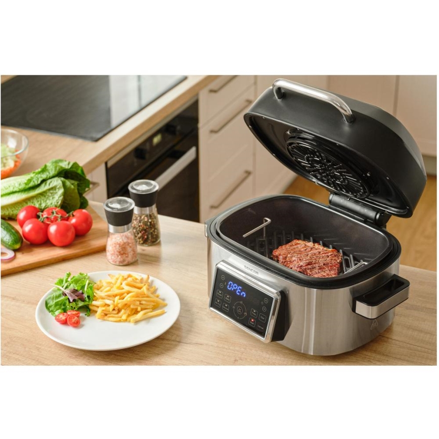 Sencor - Fritadeira e grelhador multifuncional de ar quente 1660W/230V 6 l cromado fosco/preto