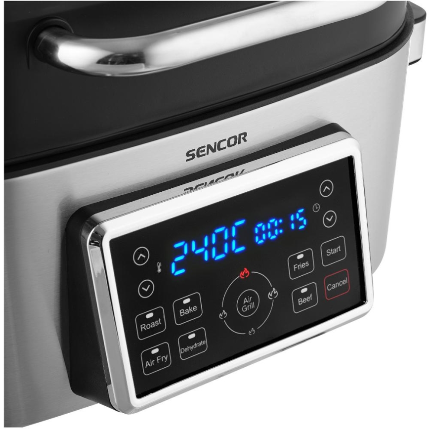 Sencor - Fritadeira e grelhador multifuncional de ar quente 1660W/230V 6 l cromado fosco/preto
