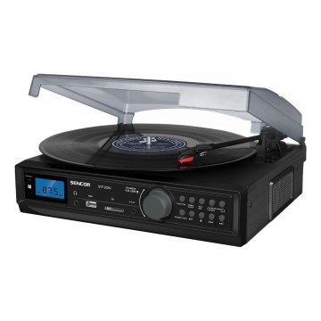 Sencor - Gira-discos com USB/SD/FM 8W/230V + comando à distância