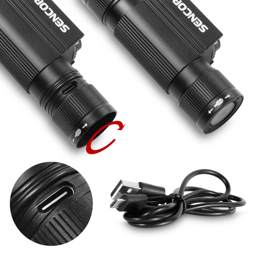 Sencor - Lanterna frontal recarregável de alumínio LED/5W/2600 mAh IP65