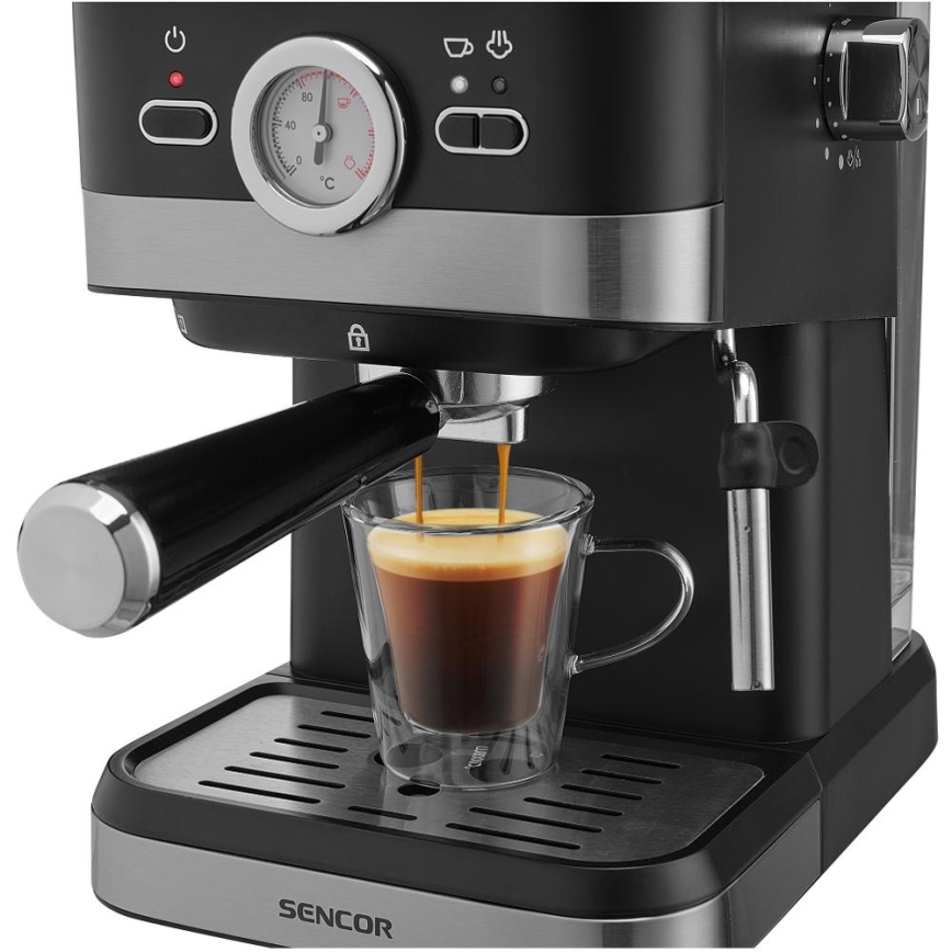 Sencor - Máquina de café espresso de palanca 1050W/230V preta/cromado mate
