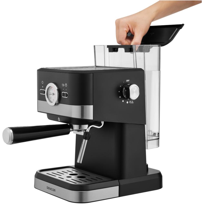 Sencor - Máquina de café espresso de palanca 1050W/230V preta/cromado mate