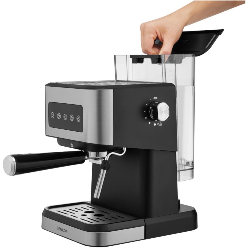 Sencor - Máquina de café espresso com alavanca 1050W/230V preta/cromo fosco