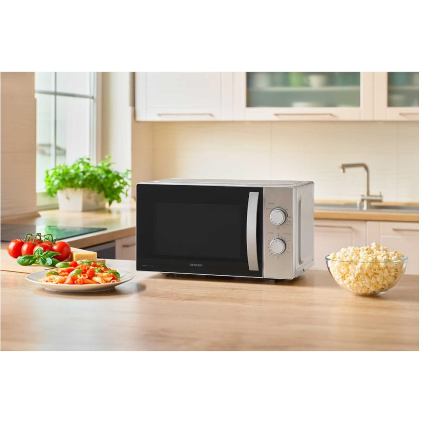 Sencor - Micro-ondas com função grill 700W/1000W/230V 20 l cromado mate